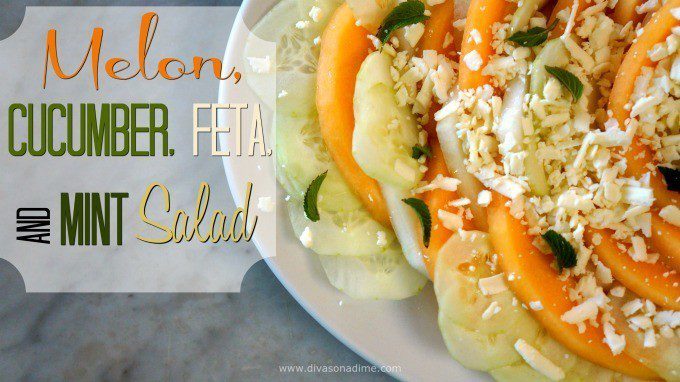 Peak season melons and cool cucumber pair with salty, creamy feta cheese and mint to make one irresistible salad.