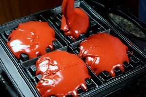 No one will guess you used shortcuts for this budget friendly, decadent treat. Red Velvet waffles with cream cheese mousse and strawberries. Perfect for Valentine’s Day breakfast, brunch or dessert.
